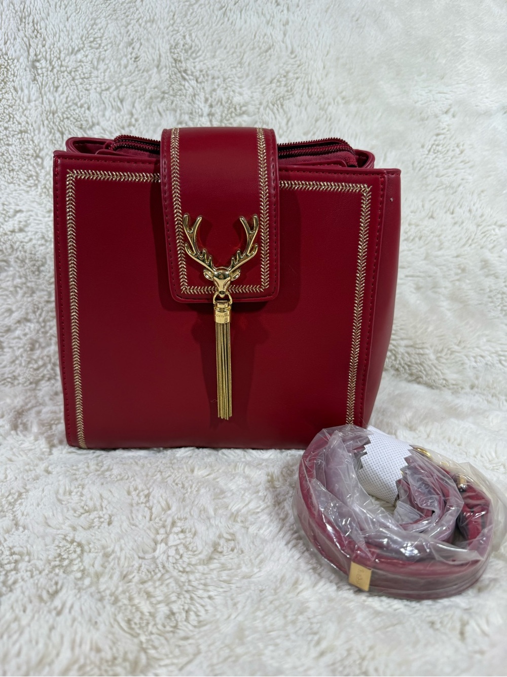 Red Women's Structured Tassel Satchel